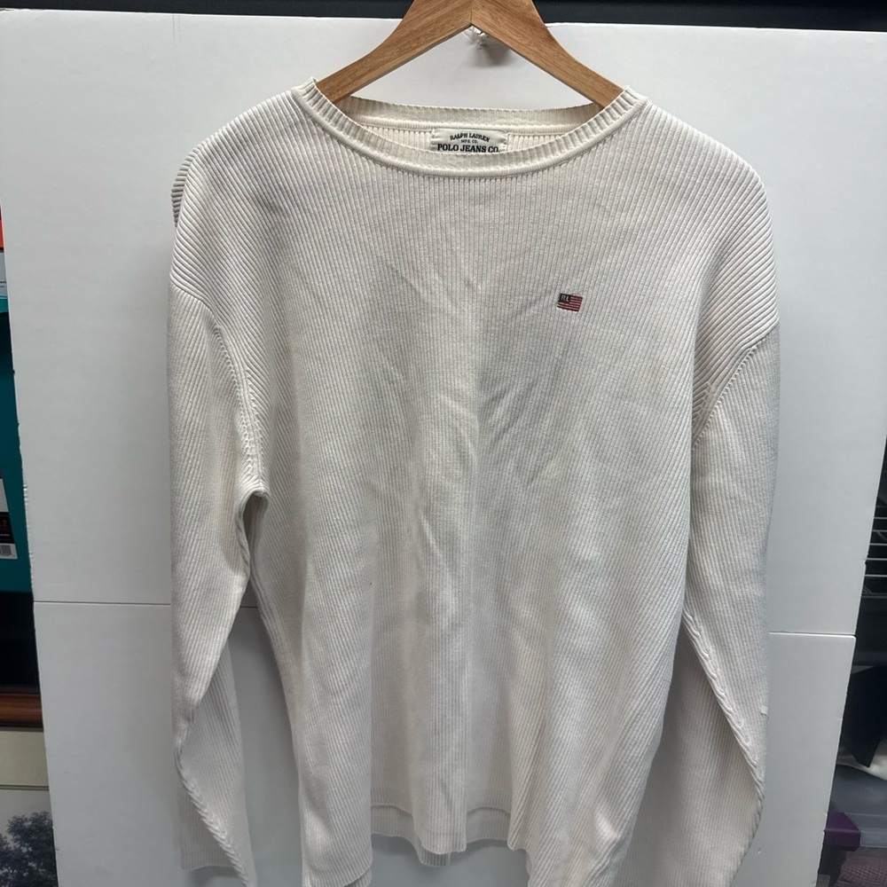 Vintage made in Japan Ralph Lauren Cream Waffle Crewneck Sweatshirt (Rare)